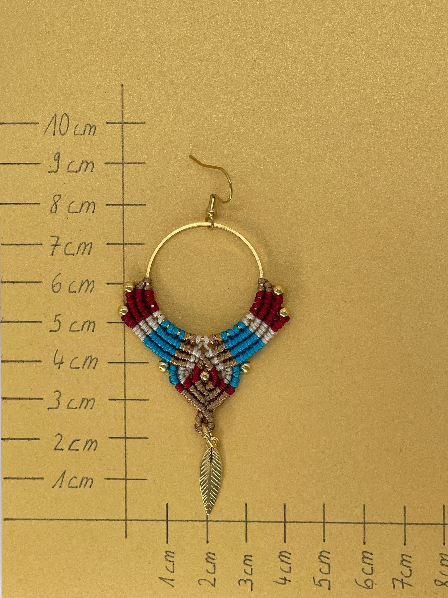 Einzigartiger Makramee Ohrhänger Ohrring Boho Hippie Schmuck Feder (1 Paar) blau