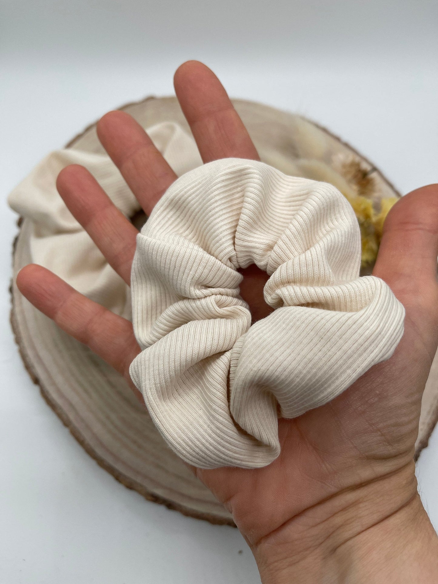 Ripp-Jersey Scrunchie Haargummi Uni Naturweiss