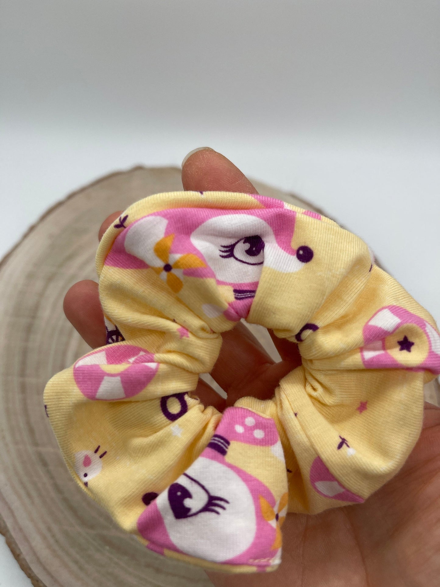 Scrunchie Haargummi elastisches Haarband gelb mit Rehkitz für feines oder dickes Haar