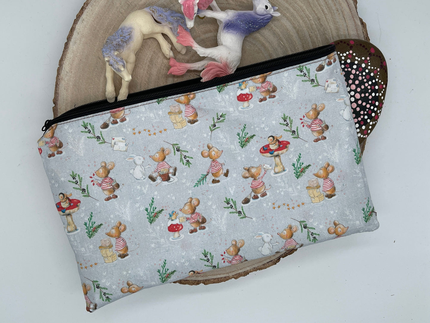 Stylische Federtasche Stifttasche Mäppchen Kosmetik kleine Tasche Weihnachtsmäuse