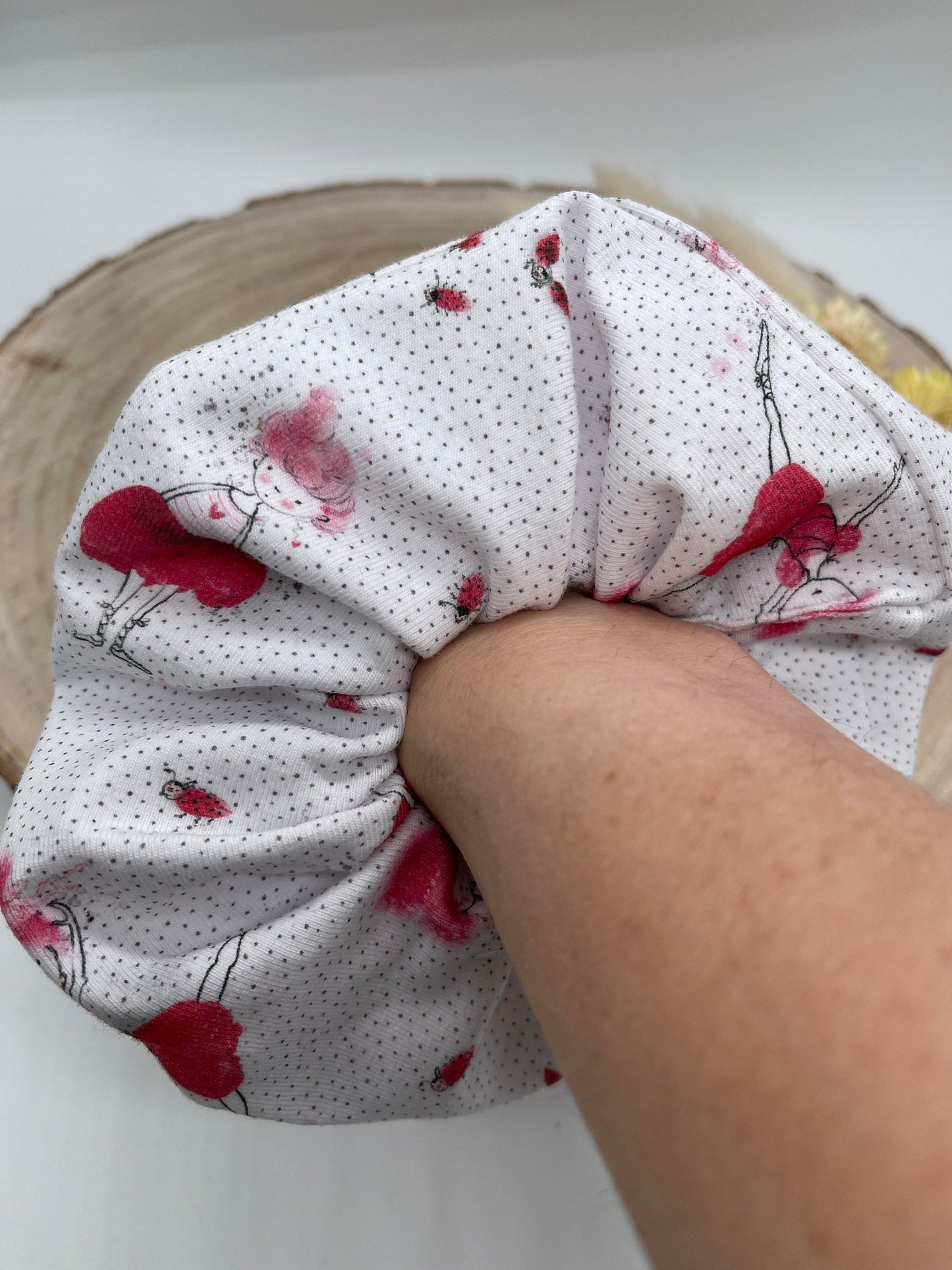 Jersey Scrunchie Haargummi kleine Ballerina Weiß rosa