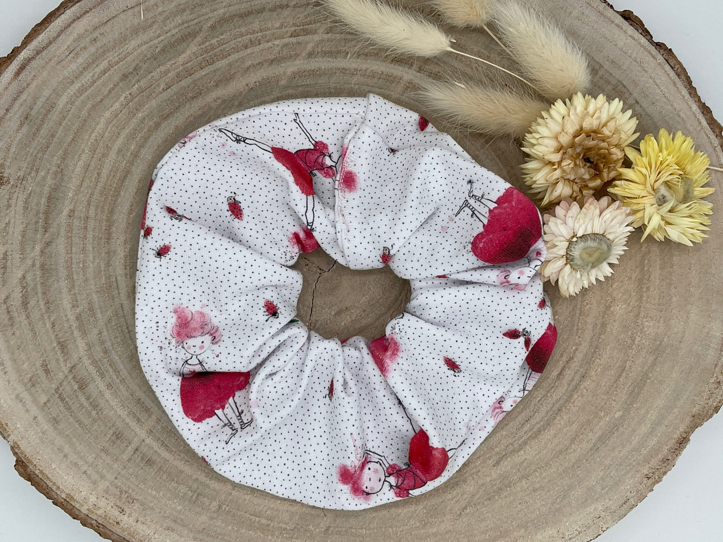Jersey Scrunchie Haargummi kleine Ballerina Weiß rosa