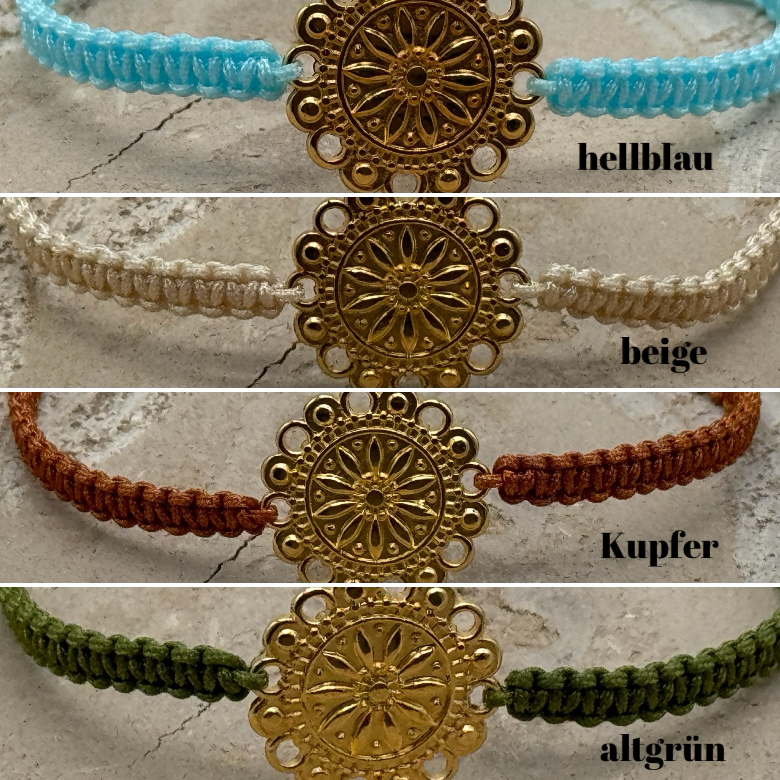 Freundschaftsarmband Makramee Armband Schmuck Blumen Ornament goldfarben