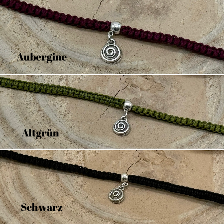 Makramee Fusskettchen Fussbändchen Schmuck Boho Hippie mit silberfarbenen Edelstahl Anhänger Spirale