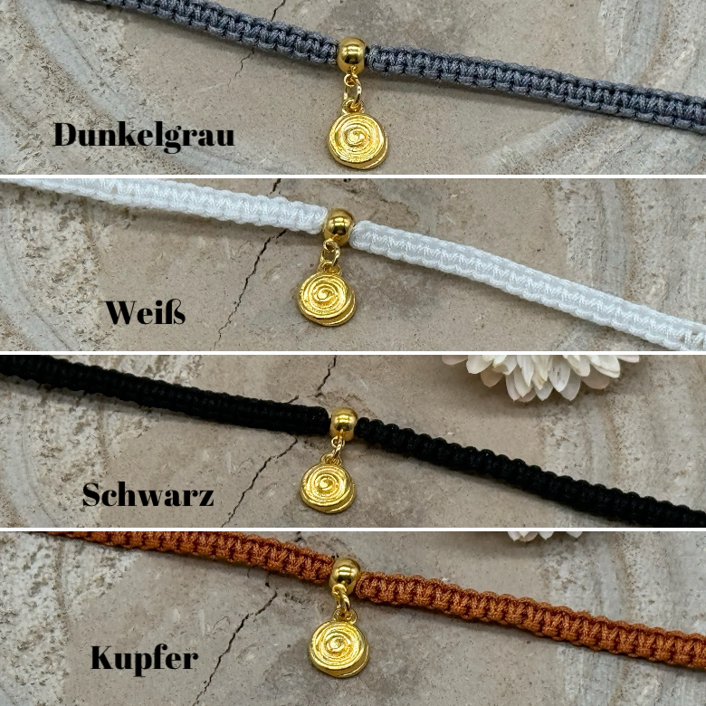 Makramee Fusskettchen Fussbändchen Schmuck Boho Hippie mit goldfarbenen Edelstahl Anhänger Spirale (Kopie)