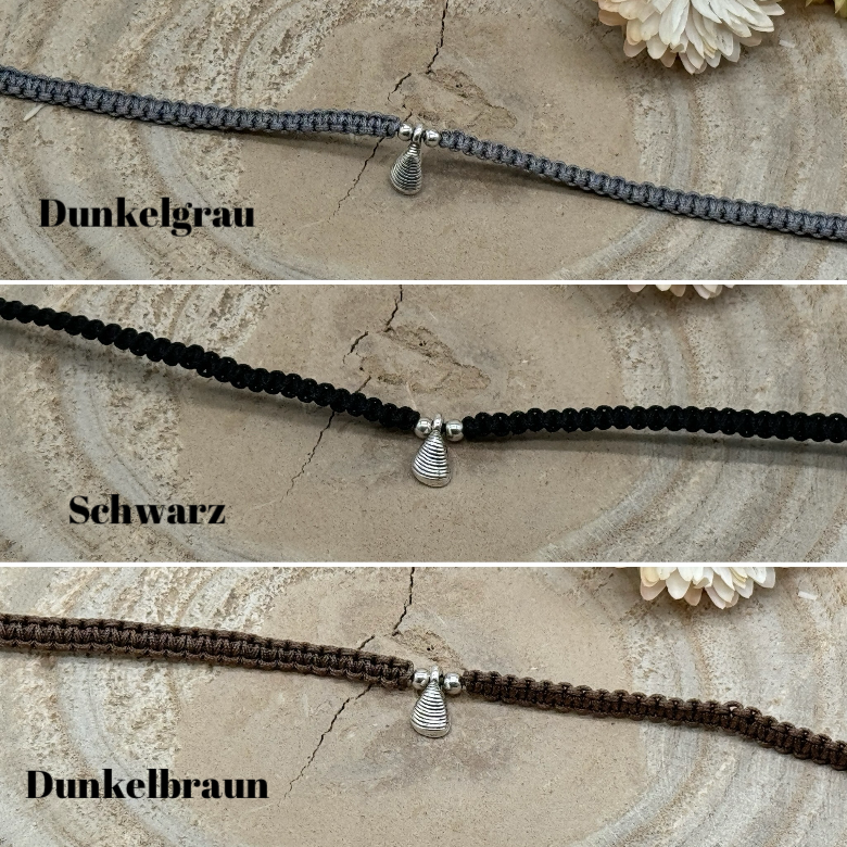 Makramee Fusskettchen Fussbändchen Schmuck Boho Hippie mit silberfarbenen Edelstahl Anhänger Muschel