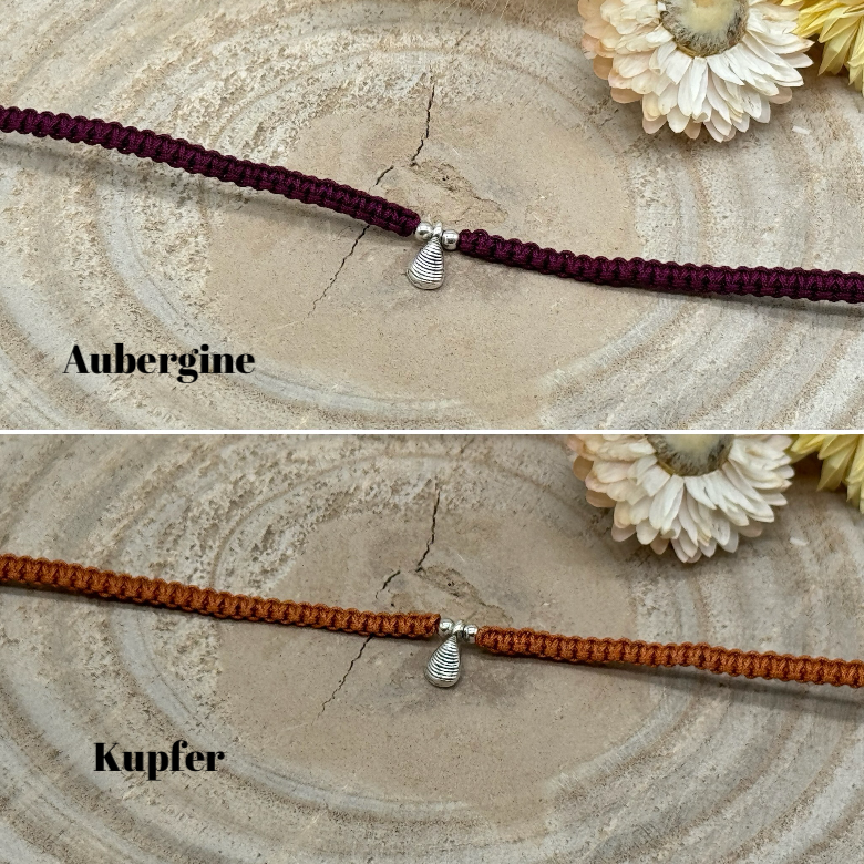 Makramee Fusskettchen Fussbändchen Schmuck Boho Hippie mit silberfarbenen Edelstahl Anhänger Muschel