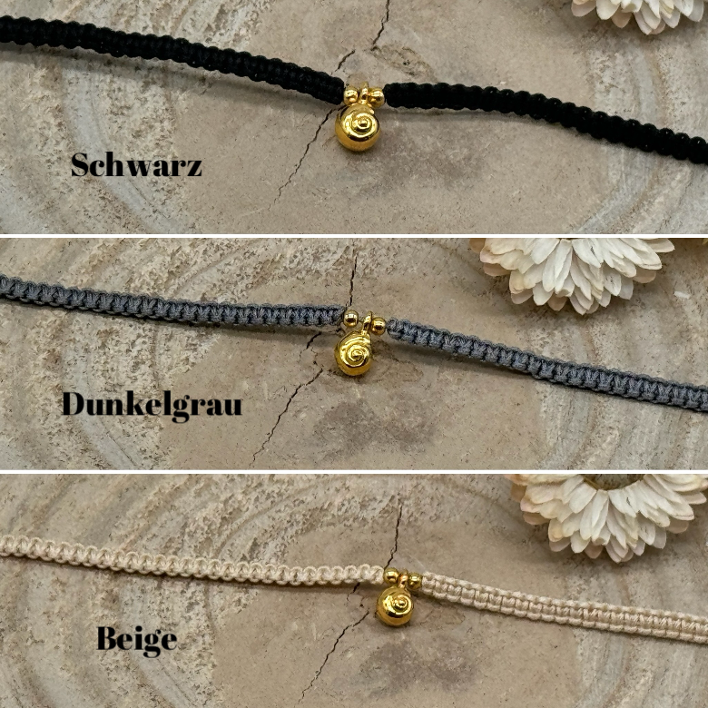 Makramee Fusskettchen Fussbändchen Schmuck Boho Hippie mit goldfarbenen Edelstahl Anhänger Muschel III