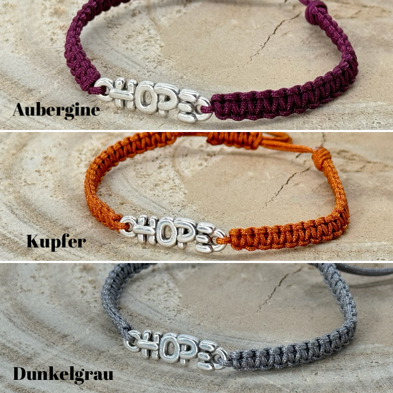 Makrameearmband Freundschaftsarmband Schmuck Armband mit silberfarbenen Edelstahl Anhänger HOPE Schrift