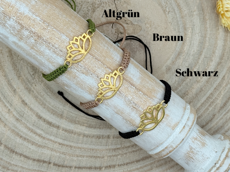 Freundschaftsarmband Makramee Armband Lotusblume Edelstahl vergoldet