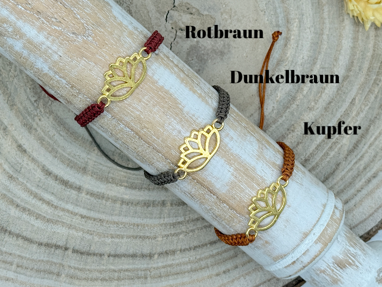 Freundschaftsarmband Makramee Armband Lotusblume Edelstahl vergoldet
