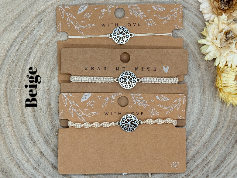 Freundschaftsarmband Makramee Armband Mandala silberfarbenen Edelstahl