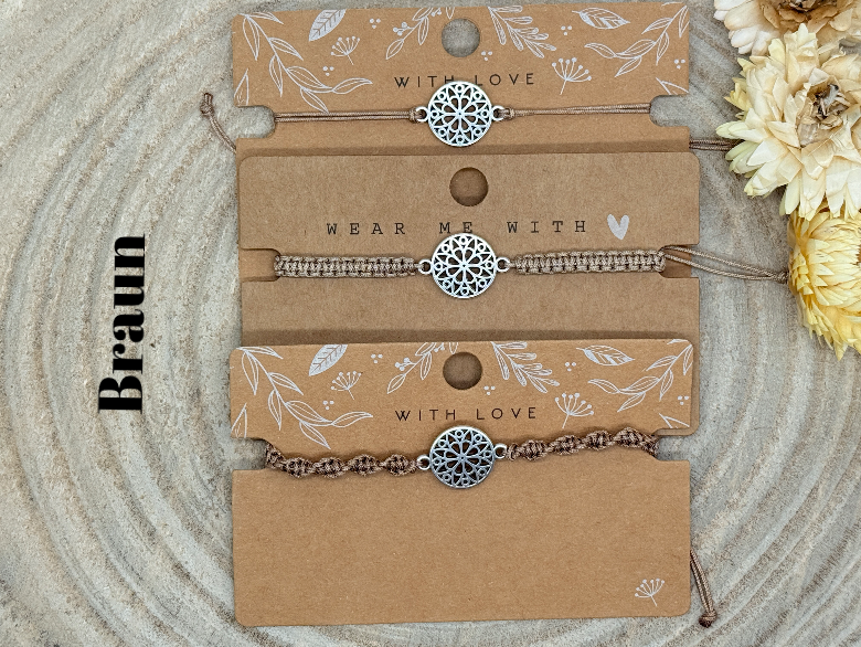 Freundschaftsarmband Makramee Armband Mandala silberfarbenen Edelstahl