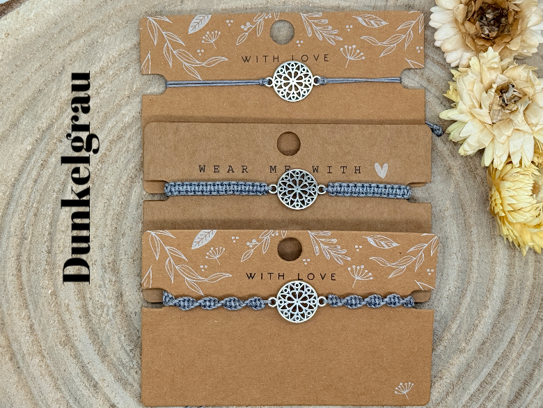 Freundschaftsarmband Makramee Armband Mandala silberfarbenen Edelstahl