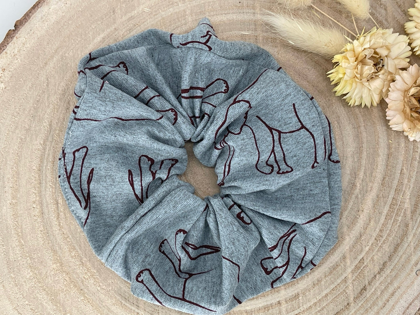 Scrunchie Haargummi Haarband grau mit Elefanten
