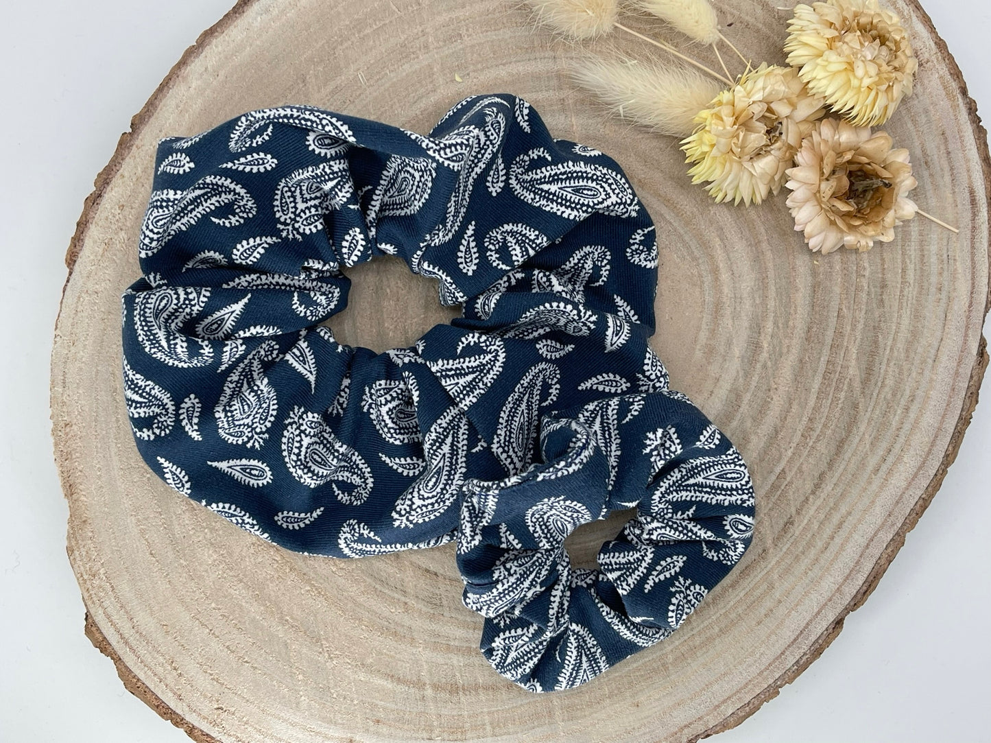 Scrunchie Haargummi elastisches Haarband Paisley blau weiß für feines oder dickes Haar