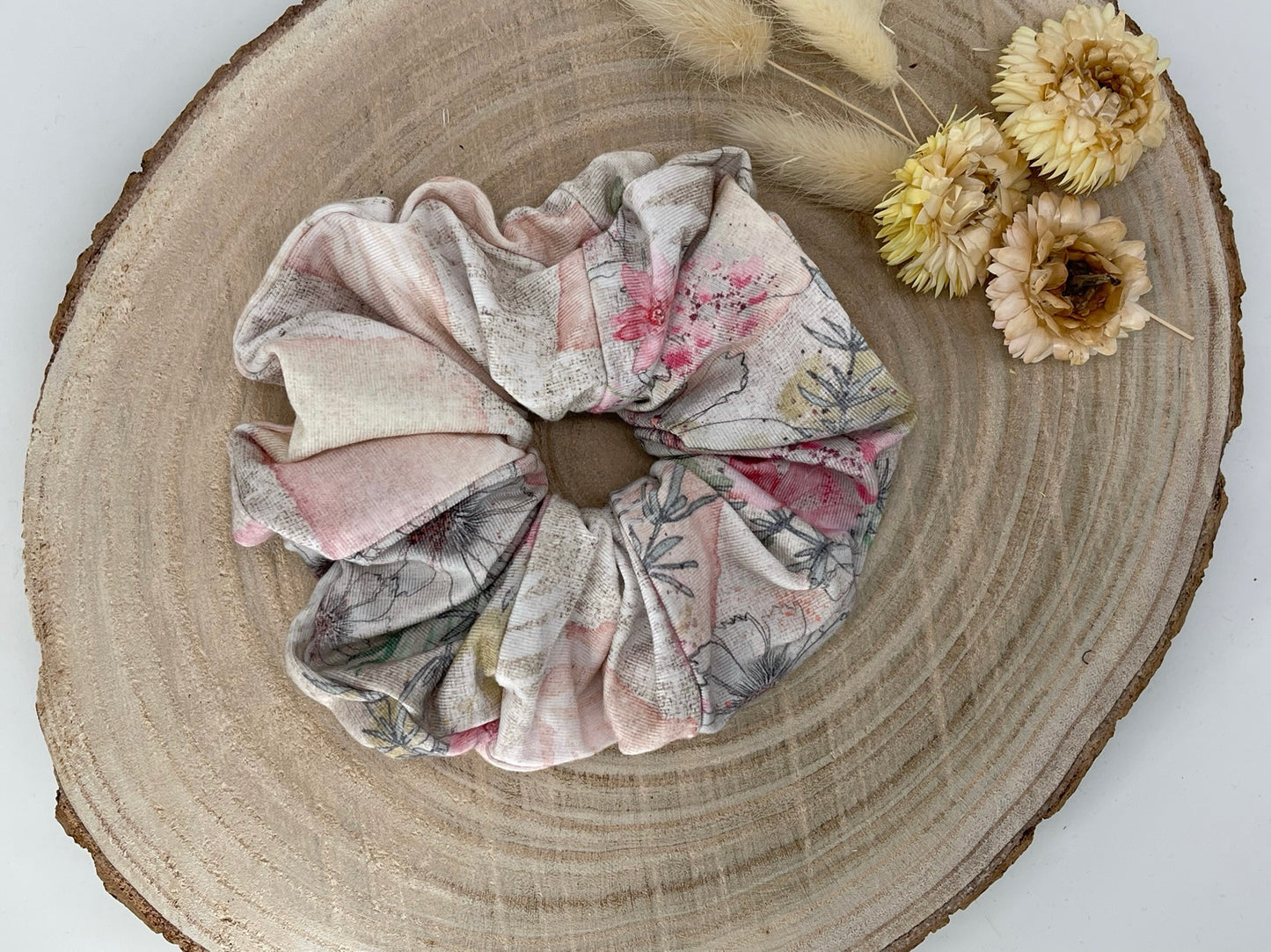 Scrunchie Haargummi elastisches Haarband Haarschmuck zarte Blüte auf rosa für feines oder dickes Haar