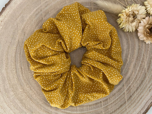Scrunchie Haargummi Haaraccessoire elastisches Haarband handmade Senf mit Punkten braun