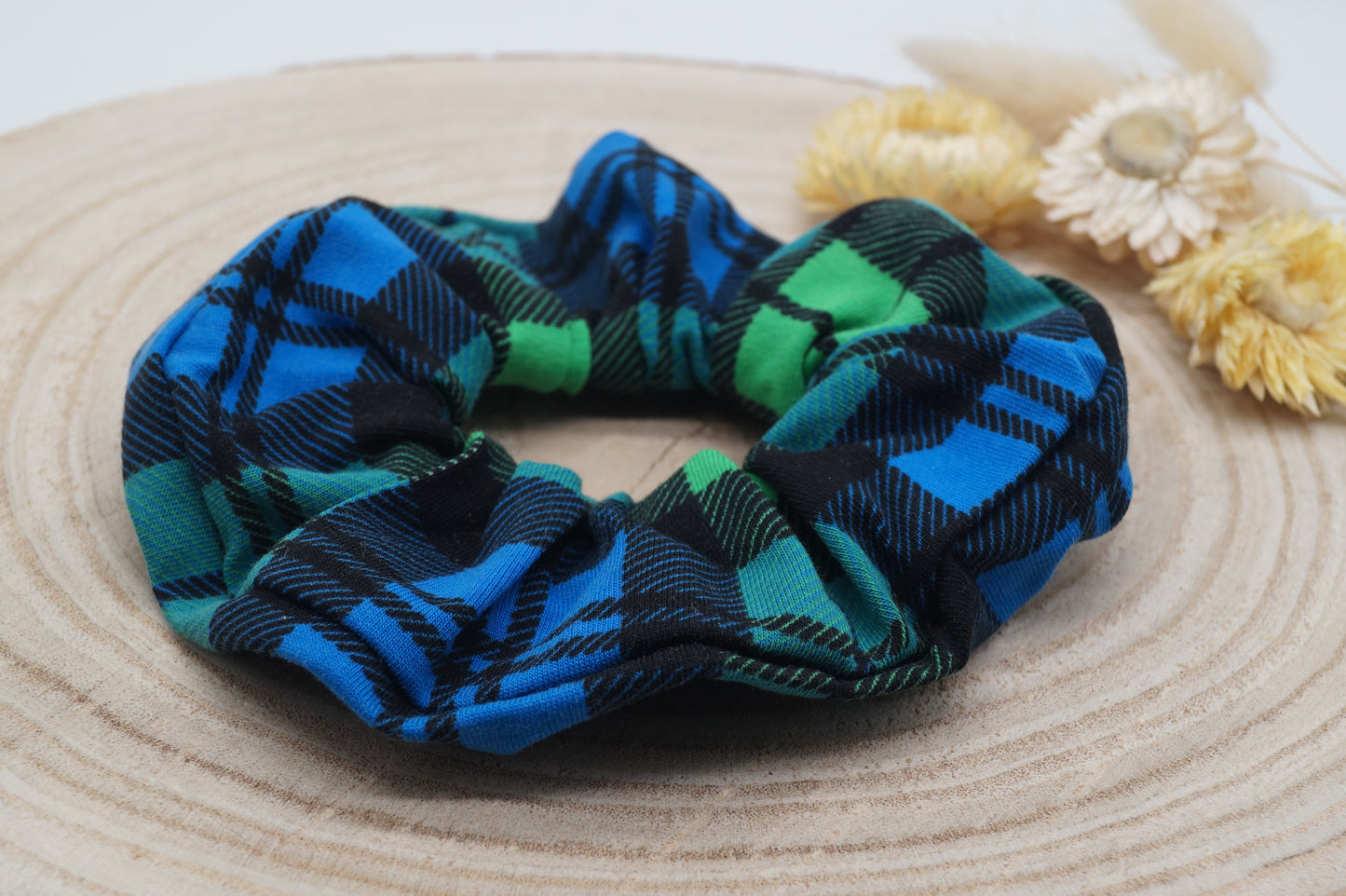 Scrunchie Haargummi elastisches Haarband Haarschmuck Karo grün blau für feines oder dickes Haar