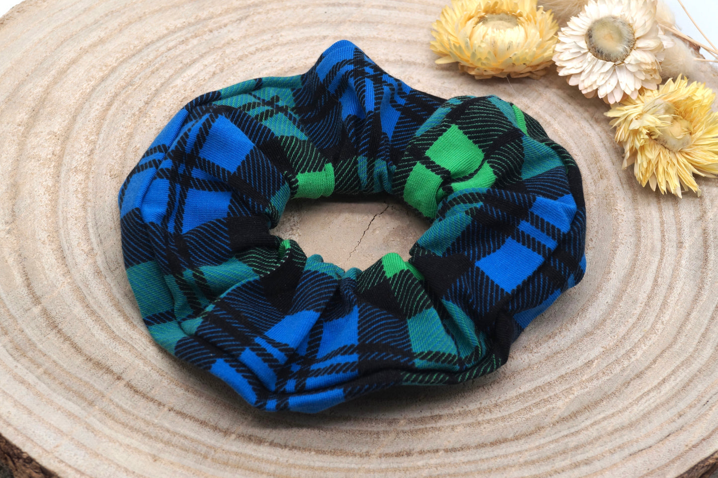 Scrunchie Haargummi elastisches Haarband Haarschmuck Karo grün blau für feines oder dickes Haar