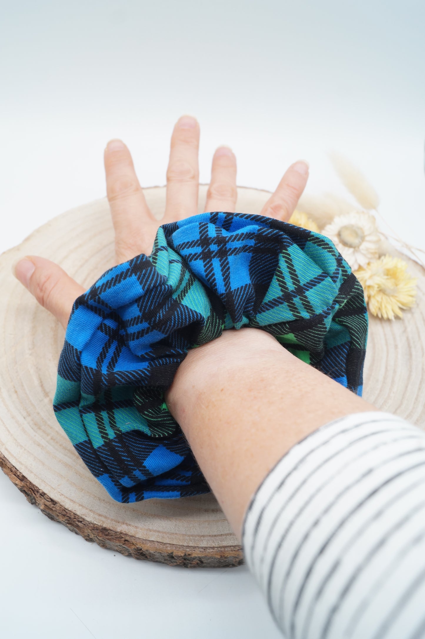 Scrunchie Haargummi elastisches Haarband Haarschmuck Karo grün blau für feines oder dickes Haar