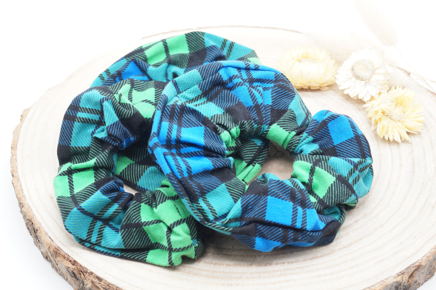 Scrunchie Haargummi elastisches Haarband Haarschmuck Karo grün blau für feines oder dickes Haar