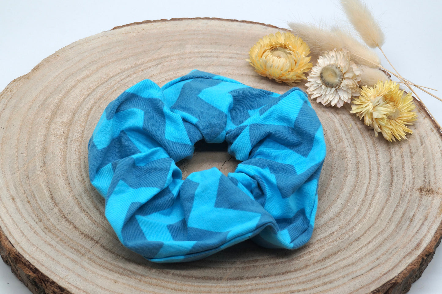 Scrunchie Haargummi elastisches Haarband mit blauen Zacken Muster für feines oder dickes Haar