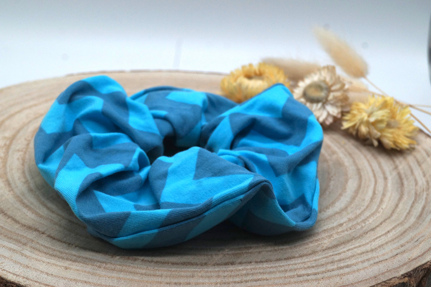 Scrunchie Haargummi elastisches Haarband mit blauen Zacken Muster für feines oder dickes Haar