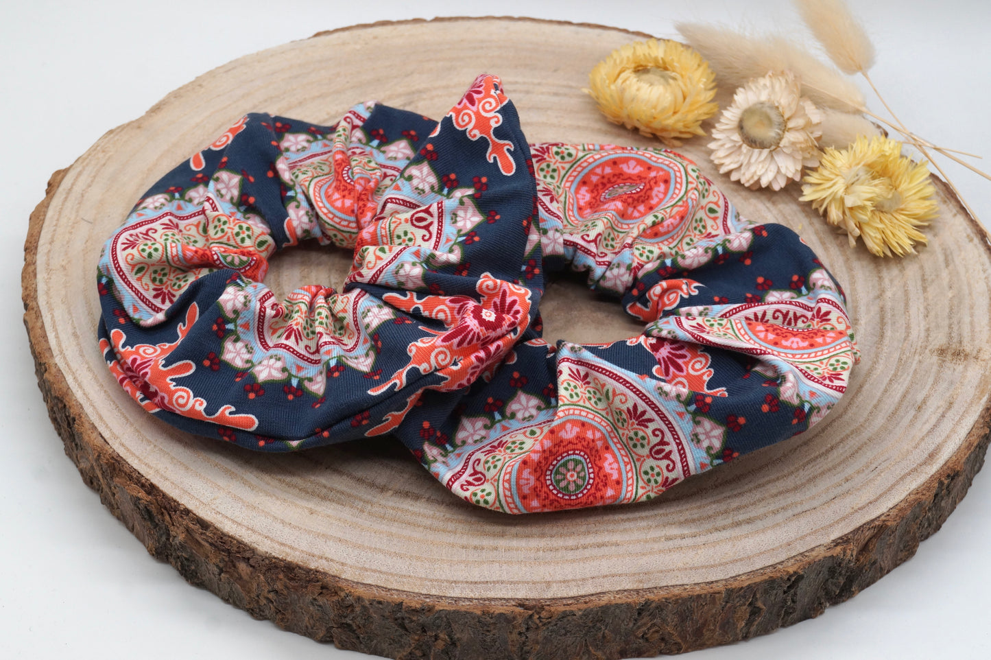 Scrunchie Haargummi elastisches Haarband Orient Muster auf blau für feines oder dickes Haar