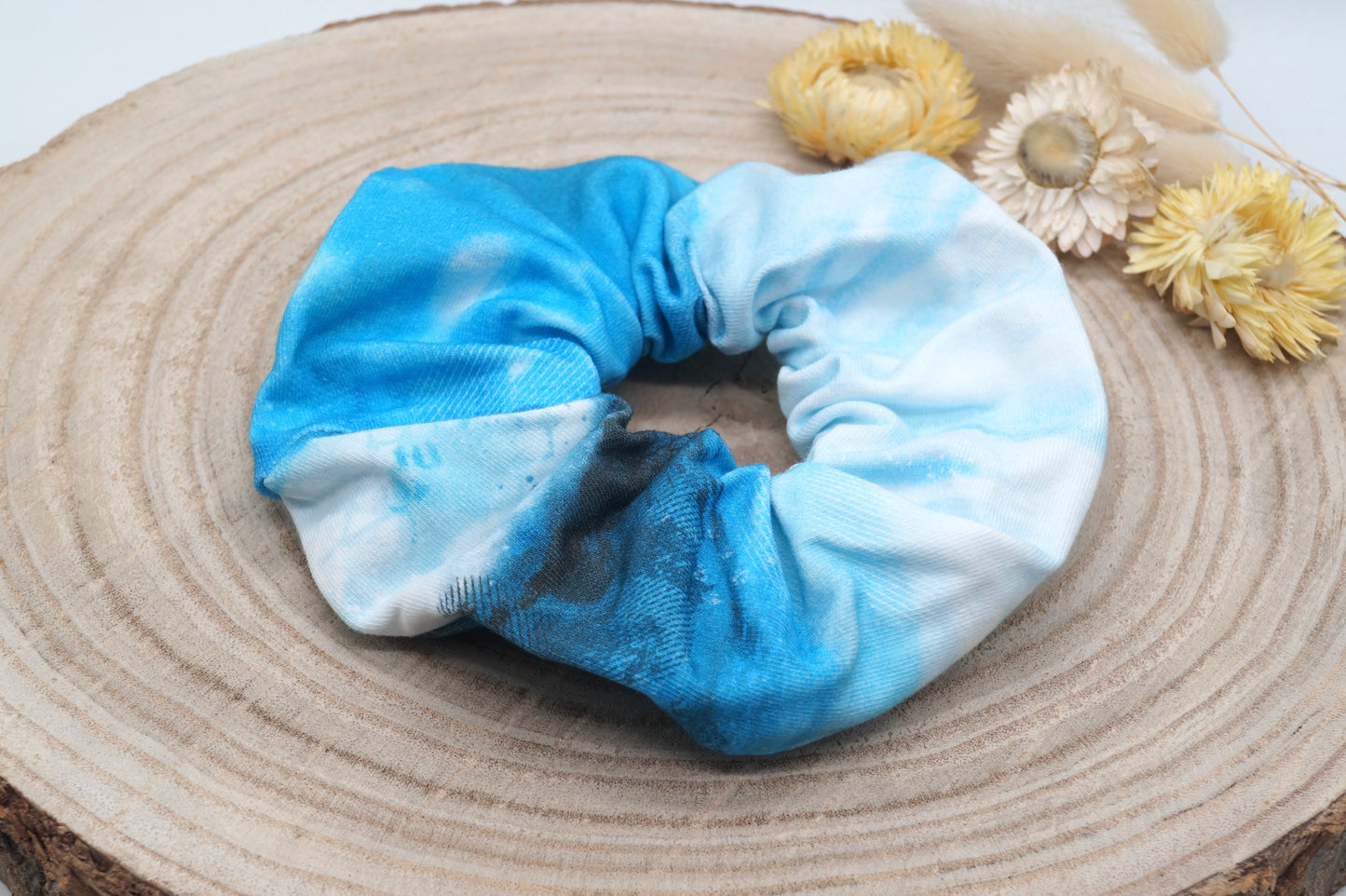 Scrunchie Haargummi elastisches Haarband batik blau weißes Muster für feines oder dickes Haar