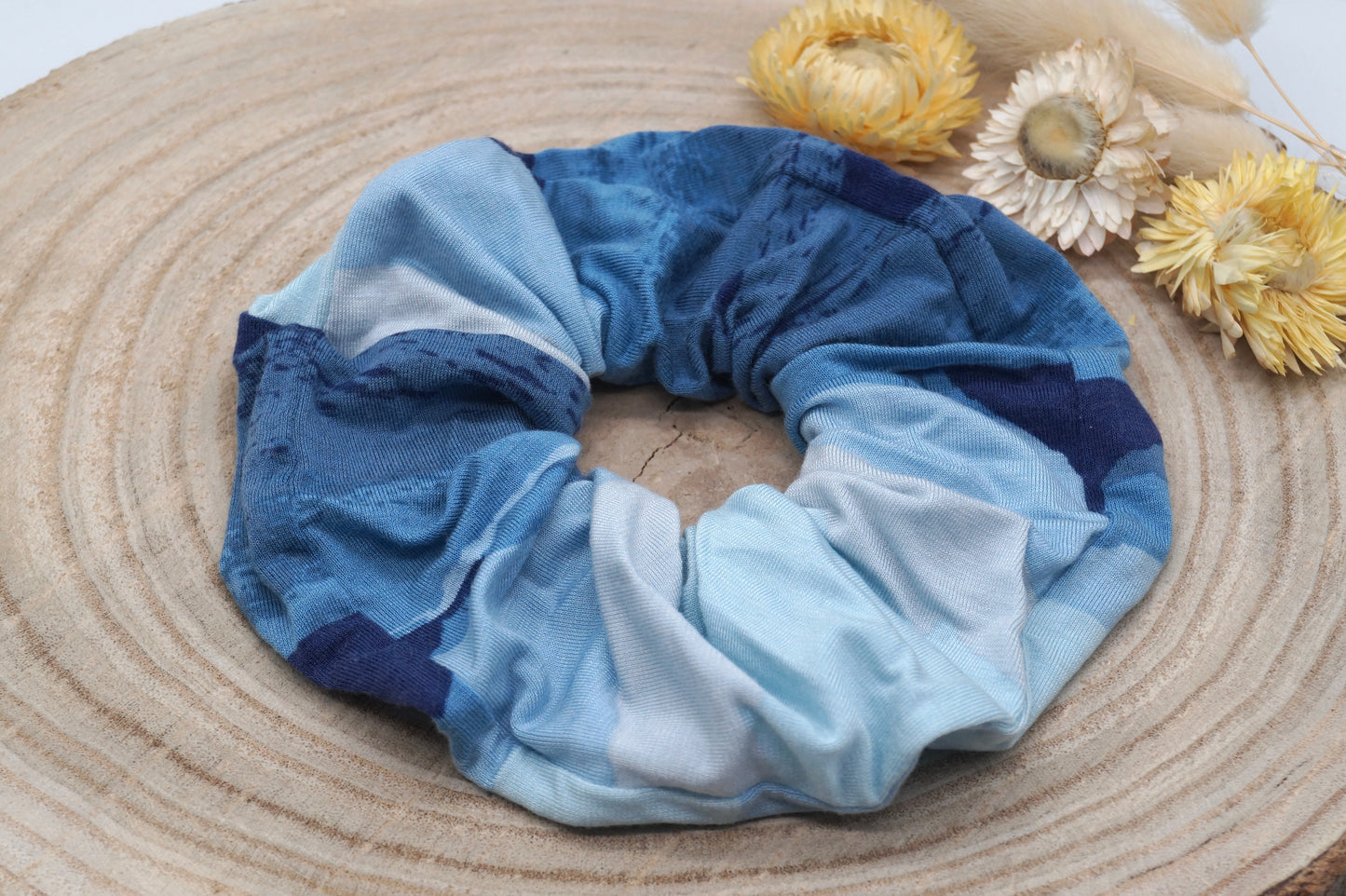 Scrunchie Haargummi elastisches Haarband blau Batik für feines oder dickes Haar