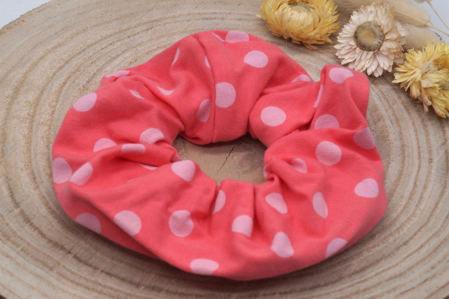 Scrunchie Haargummi elastisches Haarband Haarschmuck mit rosa Punkten für feines oder dickes Haar