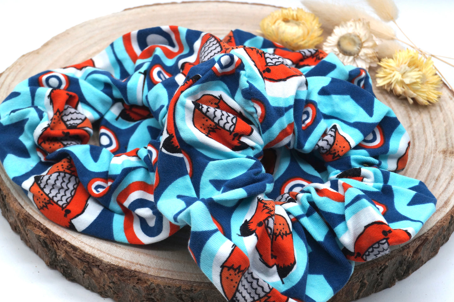 Scrunchie Haargummi elastisches Haarband Haarschmuck Fuchs blau für feines oder dickes Haar