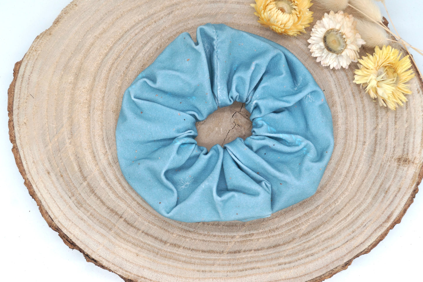 Scrunchie Haargummi elastisches Haarband Haarschmuck blau mit zarten Blumem für feines oder dickes Haar