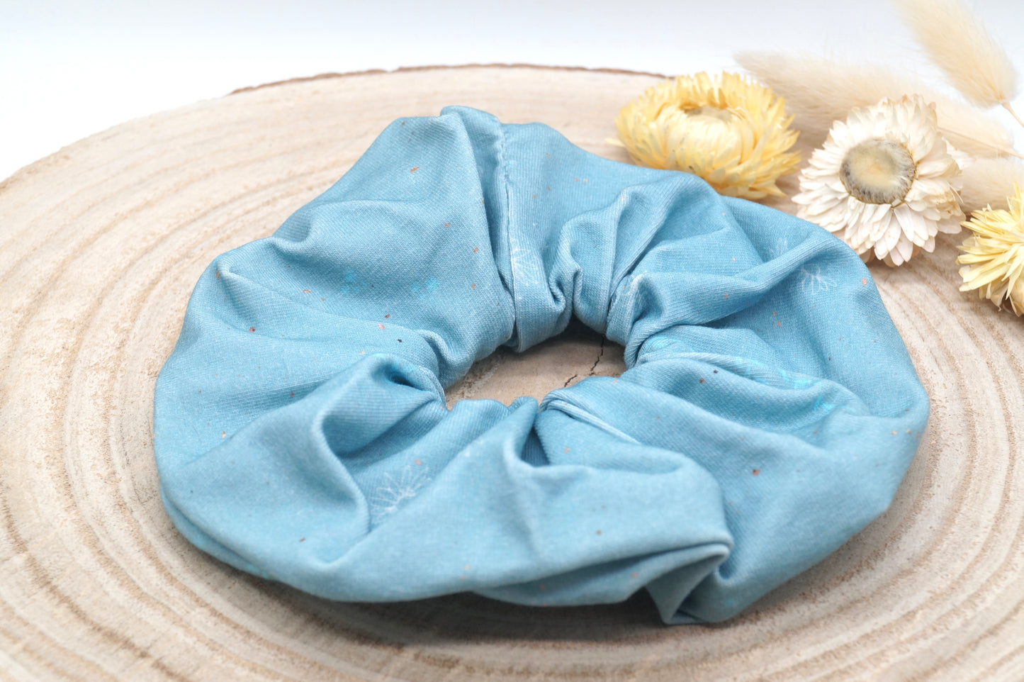 Scrunchie Haargummi elastisches Haarband Haarschmuck blau mit zarten Blumem für feines oder dickes Haar