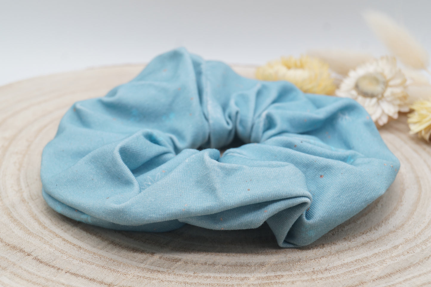 Scrunchie Haargummi elastisches Haarband Haarschmuck blau mit zarten Blumem für feines oder dickes Haar