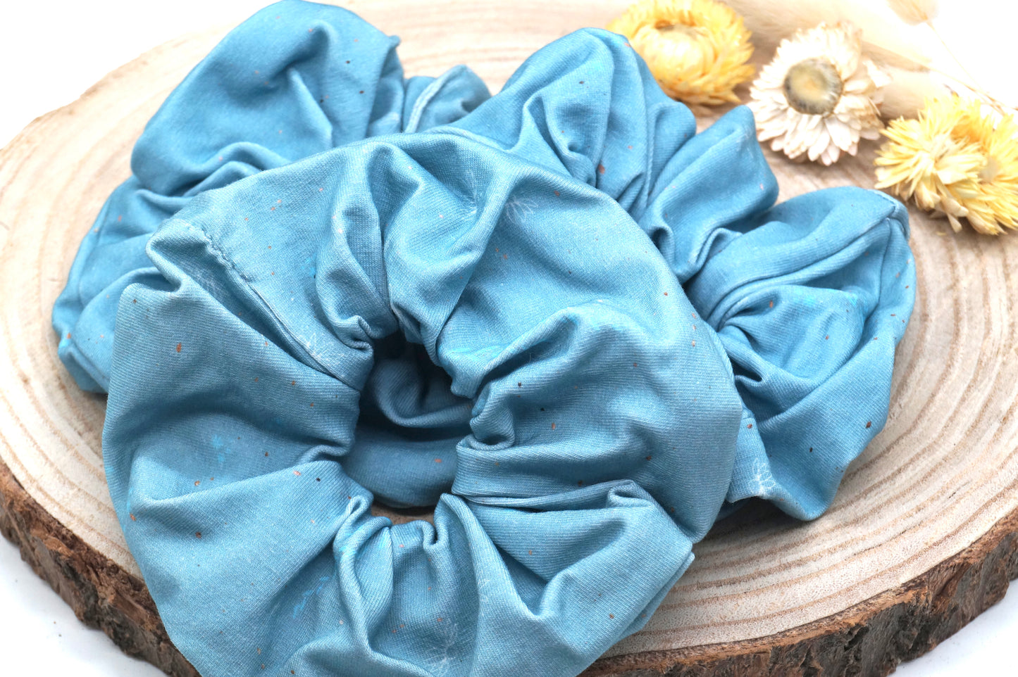 Scrunchie Haargummi elastisches Haarband Haarschmuck blau mit zarten Blumem für feines oder dickes Haar