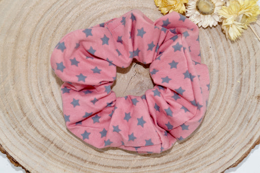 Scrunchie Haargummi graue Sterne auf rosa