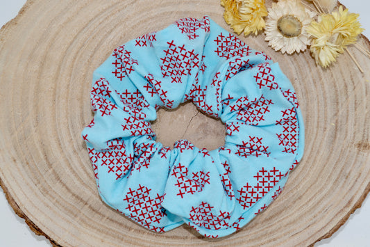 Scrunchie Haargummi Kreuzstich Herz blau