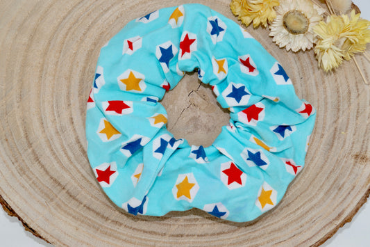 Scrunchie Haargummi bunte Sterne blau