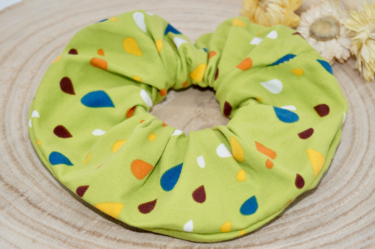 Scrunchie Haargummi bunte Tropfen grün