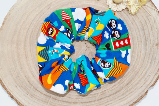 Scrunchie Haargummi buntes Eulen Dorf Blau