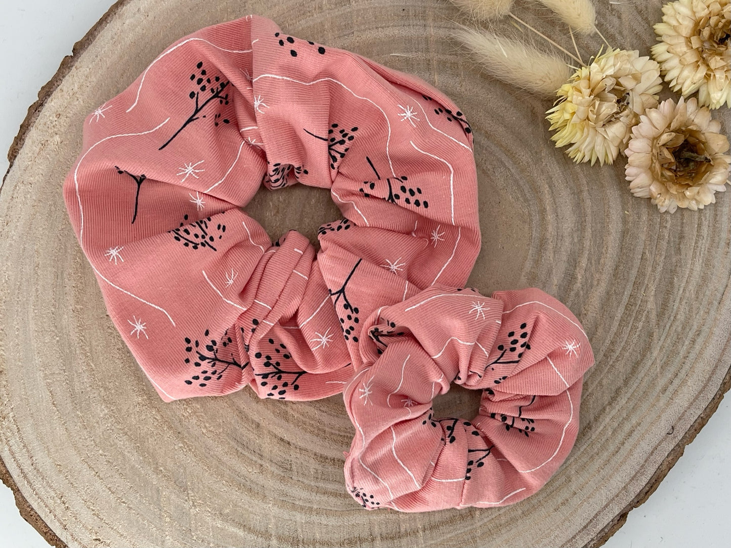 Scrunchie Haargummi elastisches Haarband Blumen auf apricot rosa für feines oder dickes Haar