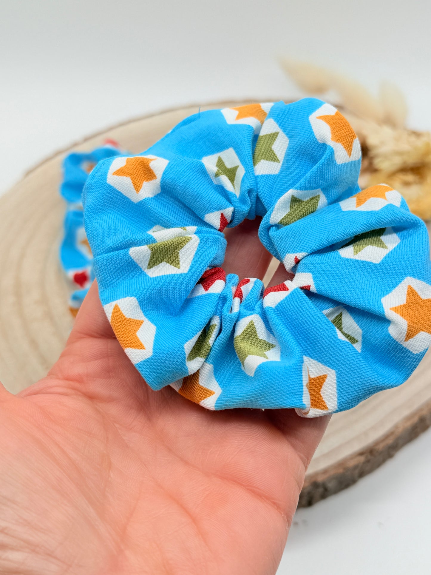 Jersey Scrunchie Haargummi Sterne blau