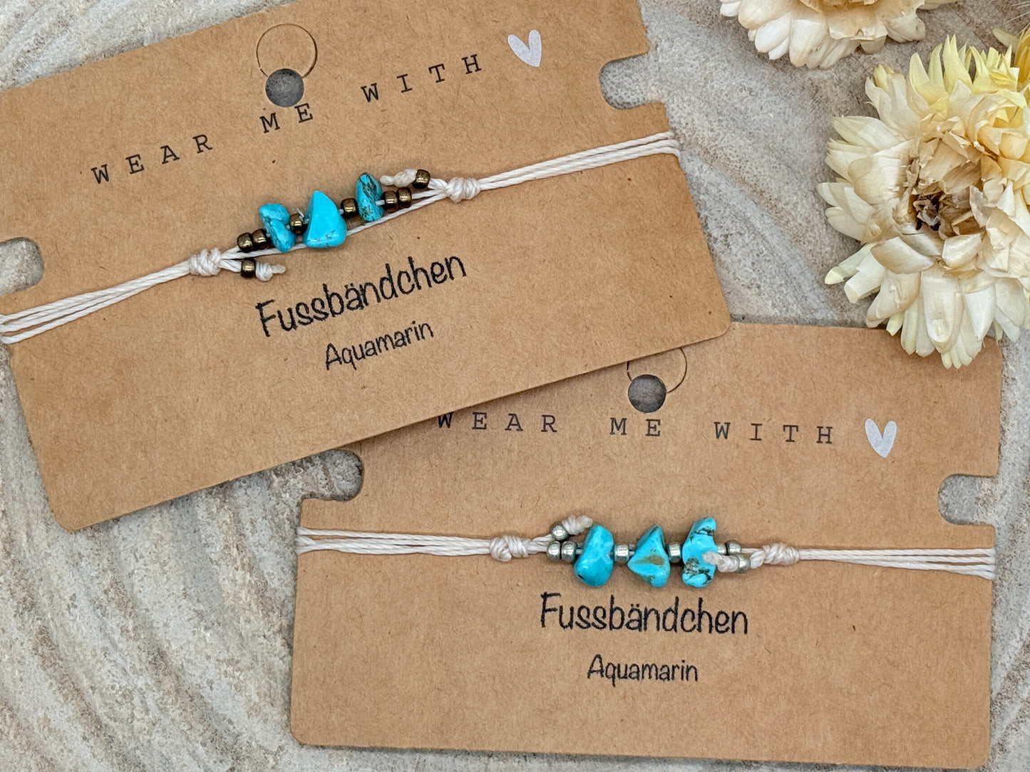 Halbedelstein Fussbändchen Aquamarin blau