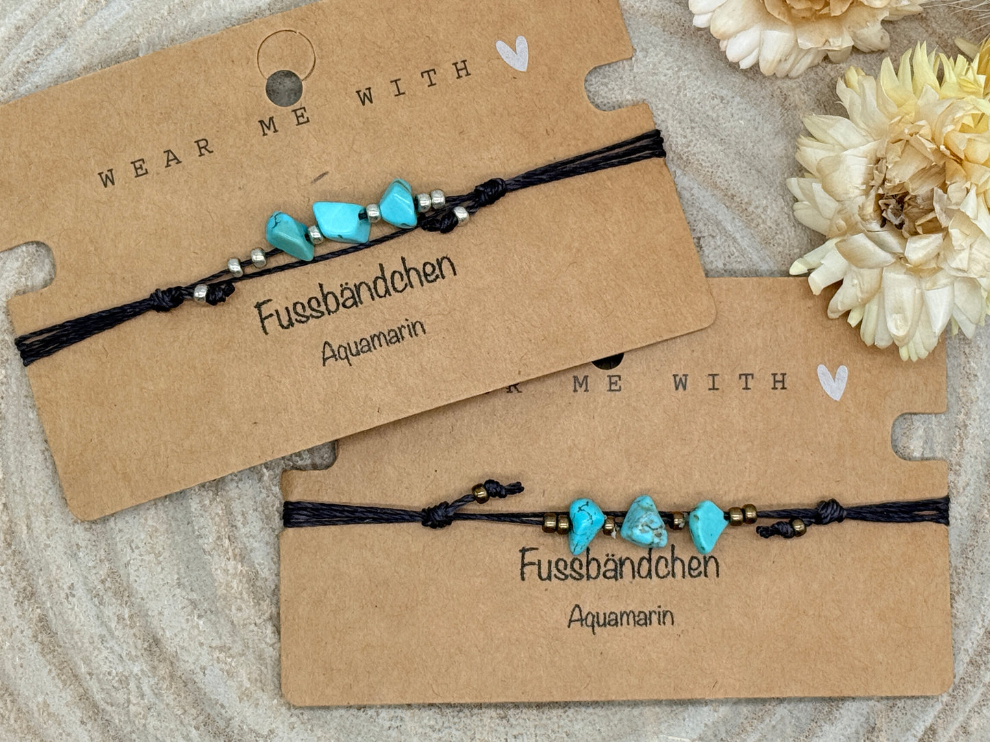 Halbedelstein Fussbändchen Aquamarin blau