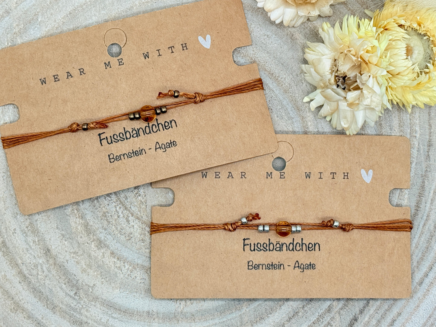 Halbedelstein Fussbändchen Bernstein-Agate braun