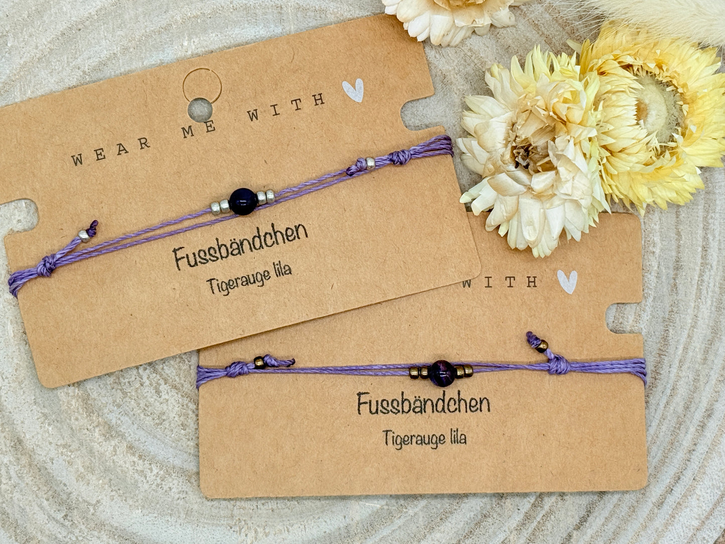 Halbedelstein Fussbändchen Tigerauge lila