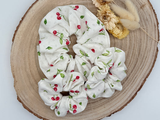 Jersey Scrunchie Haargummi weiss mit Kirschen
