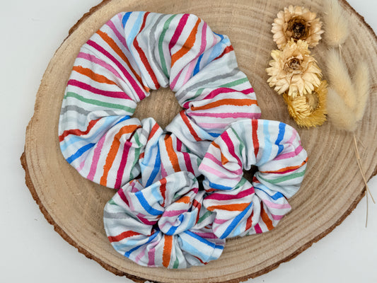 Jersey Scrunchie Haargummi weiss mit bunten Streifen